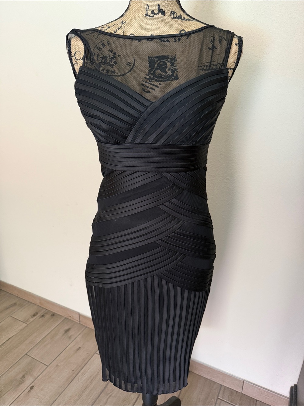 Elegant Black Dress with Illusion Neckline